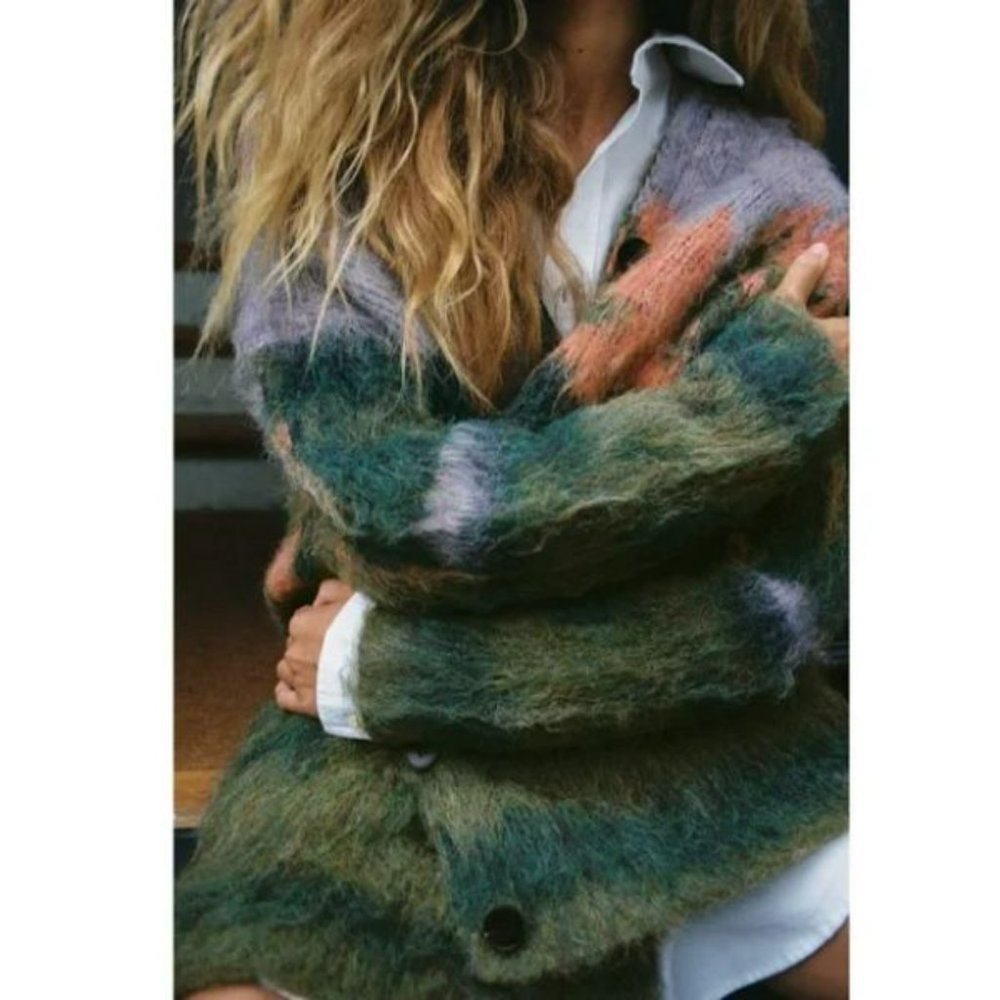 ZARA LANDSCAPE KNIT COAT LONG SLEEVES - Picture 9 of 10